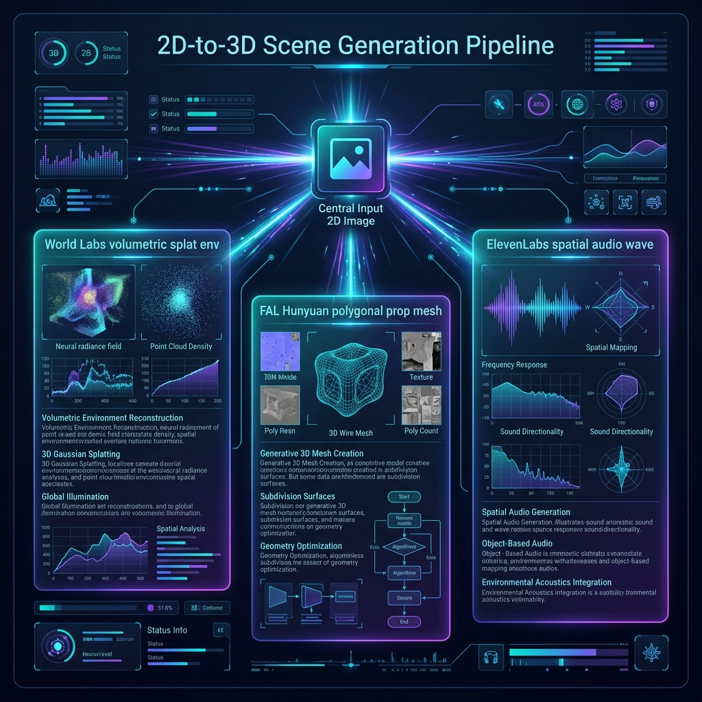 2D-to-3D Scene Generation Pipeline Infographic